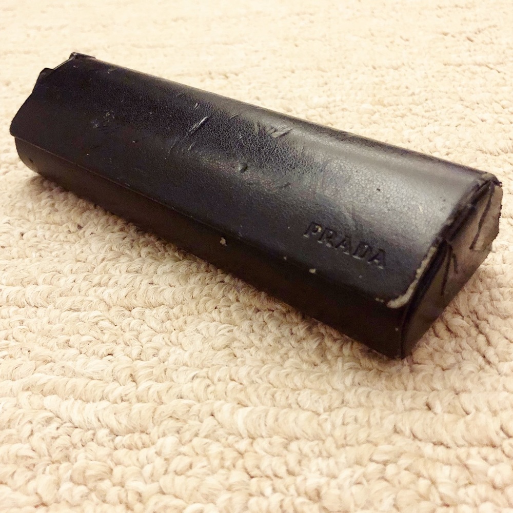 Black leather Prada glasses case